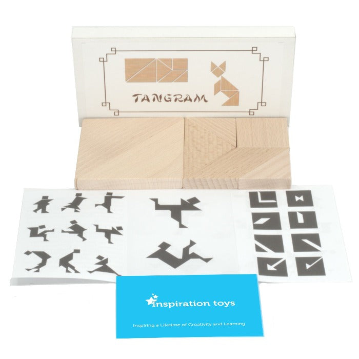 Wooden educational toy tangram natural wood.