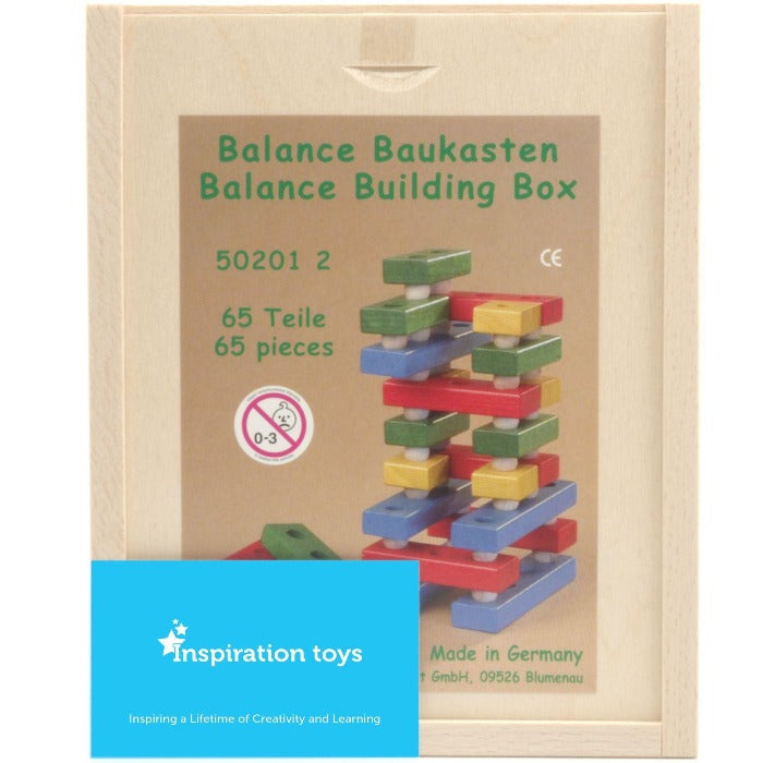Wooden balance blocks and balls stacking set front view