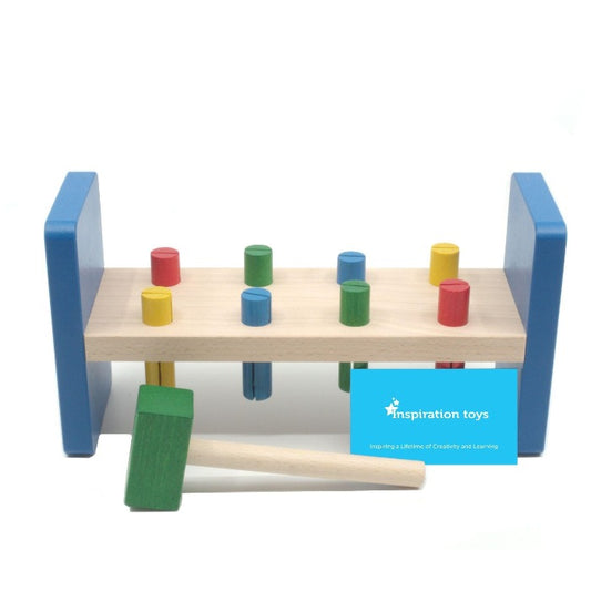 Hammering toys NZ wooden hammering bench with pegs