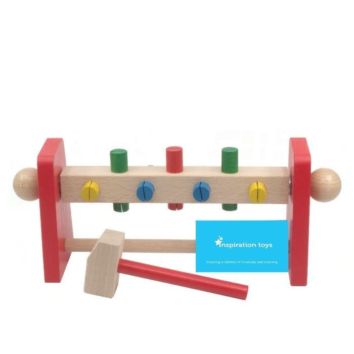 Hammering toys NZ wooden wheel with wooden pegs
