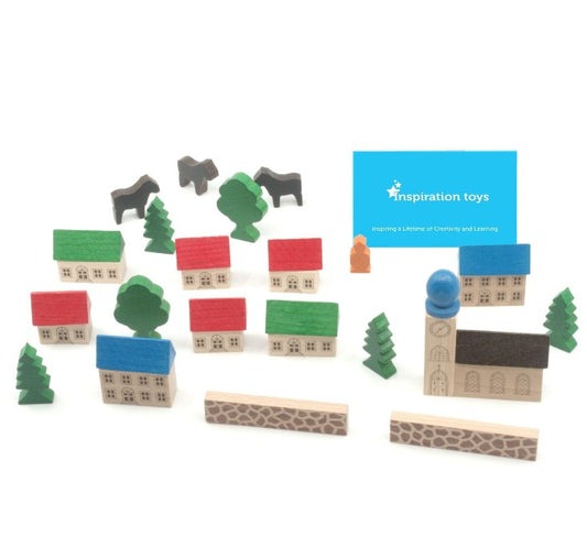 Wooden Miniature Toy Mountain Village Scene