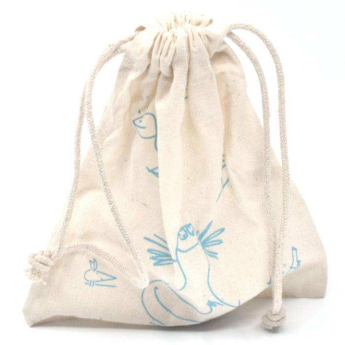 Natural wooden baby rattle canvas bag